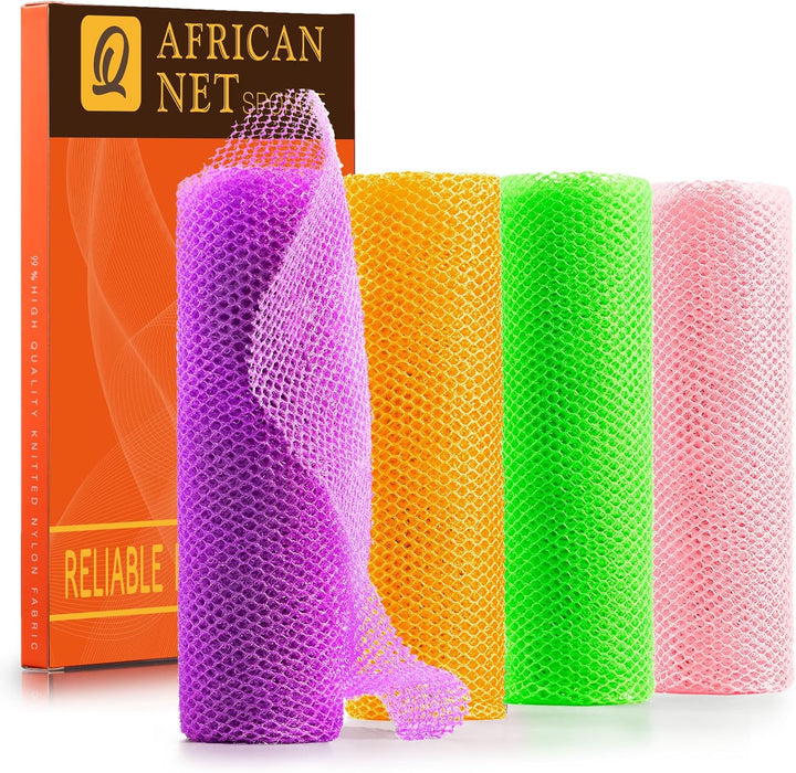 3 Pieces African Bath Sponge African Net Long Net Bath Sponge Exfoliating Shower Body Scrubber Back Scrubber Skin Smoother,Great for Daily Use (Pink,Yellow,Purple)