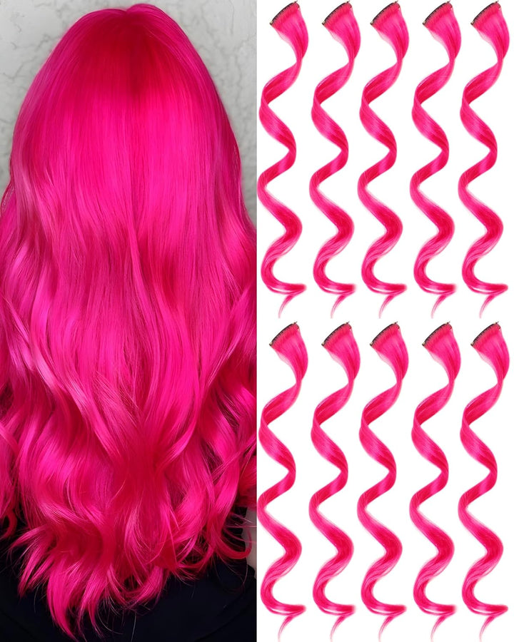 Red and Blue Hair Extensions Clip In,10 PCS Curly Wavy Synthetic Hairpieces Rainbow Neon Party Highlights, Colorful Hair Accessories for Girls Women 17 Inch (Red Blue)