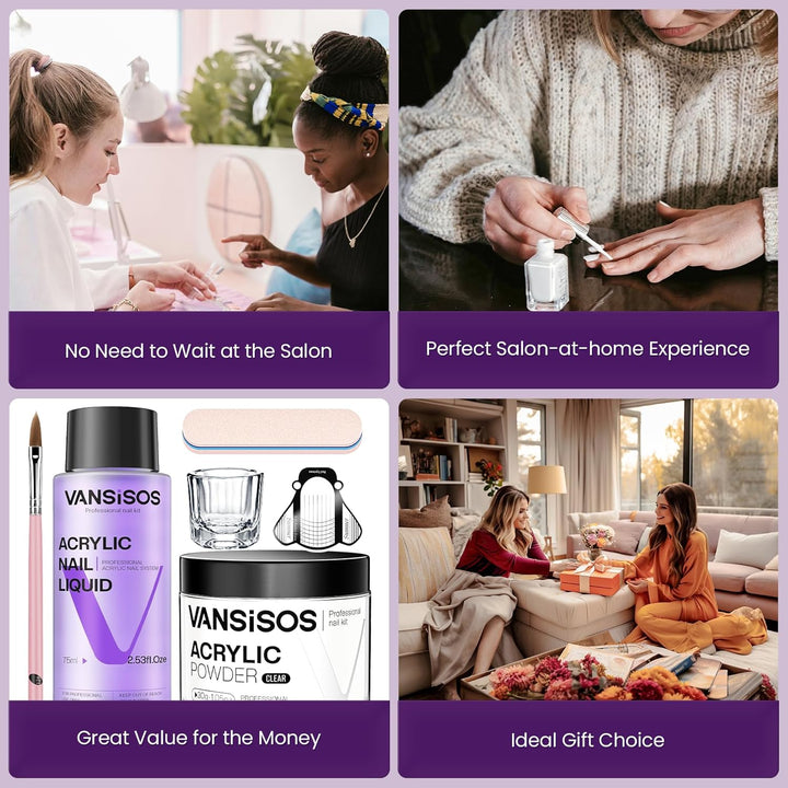 Acrylic Nail Kit: 30G Clear Acrylic Powder and 75Ml Liquid Set with Nail Brush and Forms Nails Extension Kit for Beginners for Home DIY Salon Nails Application