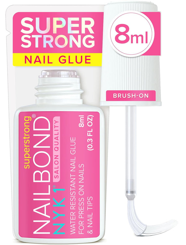 Super Strong Nail Glue for Press on Nails, Nail Tips & Acrylic Fake Nails (8Ml)  Nailbond Brush on Glue for Press Ons, Tips & Acrylics - Long Lasting, Maximum Strength, Mess-Free Application