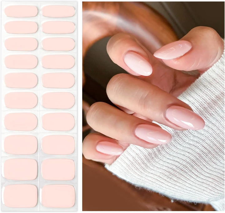 Semi Cured Gel Nail Strips | Gel Nail Stickers with UV Light Required | Salon Quality, Easy Application and Removal（Pink Ombre）