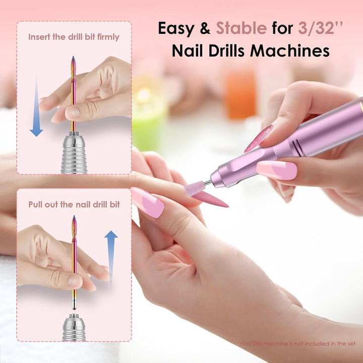 26Pcs Nail Drill Bits Set, 3/32Inch Professional Ceramic Safety Bits for Nail Drill, Cuticle Efile Nail Drill Bits, Remover Bits for Acrylic Gel Nail Tech Manicure Pedicure, Home Salon