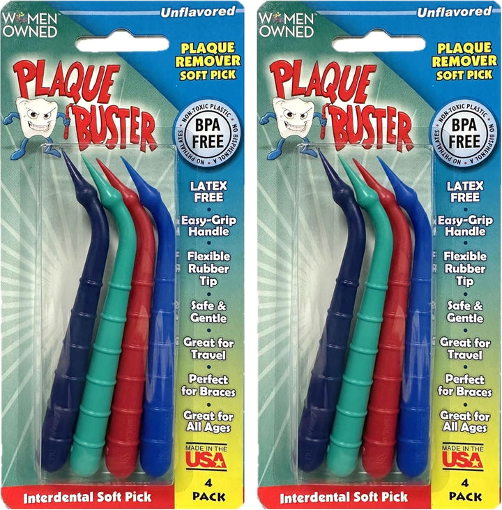 (4 Count) Soft Interdental Pick, Gum Stimulator & Plaque Remover, Made in USA, for Oral Health and Healthy Gums, Multi-Colored
