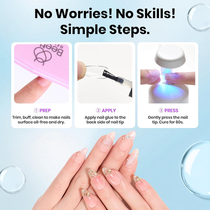 Beetles 9 in 1 Gel Nail Glue for Acrylic Nails Tips, 2 Pcs 10Ml Super Strong Nail Glue for Clear False Nails Tips Base Coat Rhinestones Blooming Art Christmas Nails Long Lasting U V Light Cure