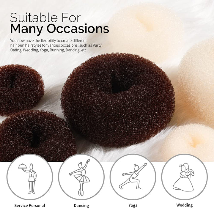 Hair Bun Maker Set, Donut Bun Maker Set with 4Pcs Dark Brown &4Pcs Beige(2 Extra-Large,2 Large,2 Medium and 2 Small), 5 Pieces Hair Elastic Bands, 40 Pieces Hair Bobby Pins (Brown and Gold)