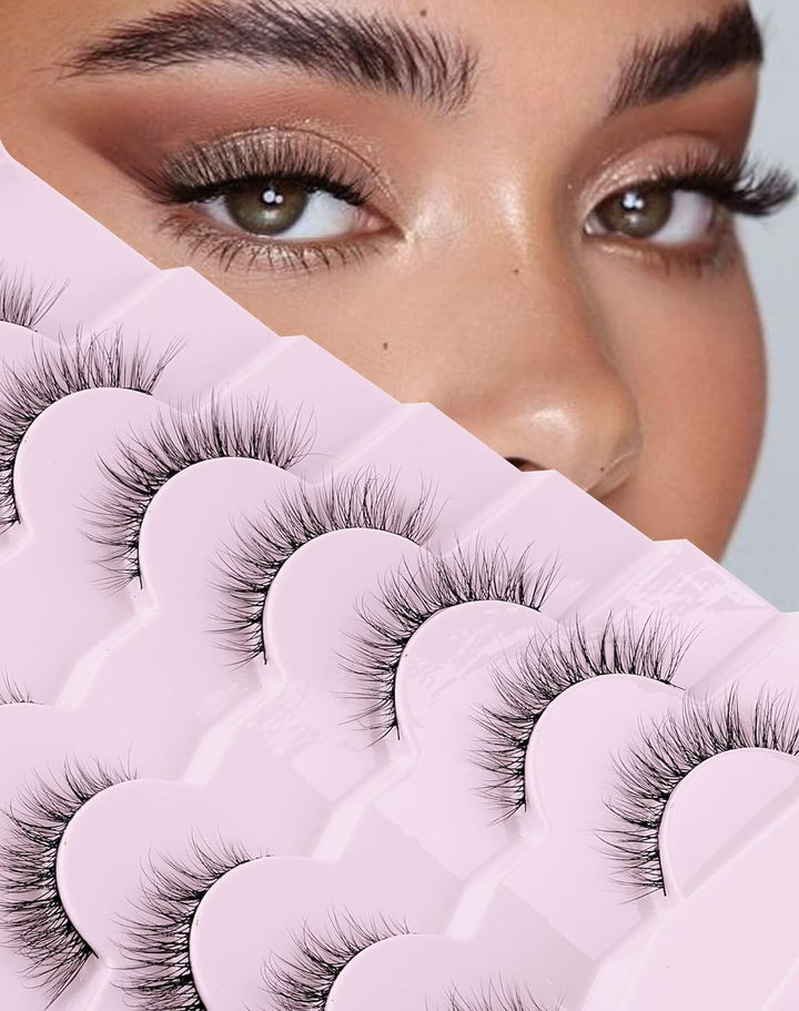 Natural Lashes Wispy Lashes Natural Look False Eyelashes Natural Flared Eyelashes False Eye Lashes Soft Fluffy Lashes 7 Pairs D1 Natural (6-13MM)