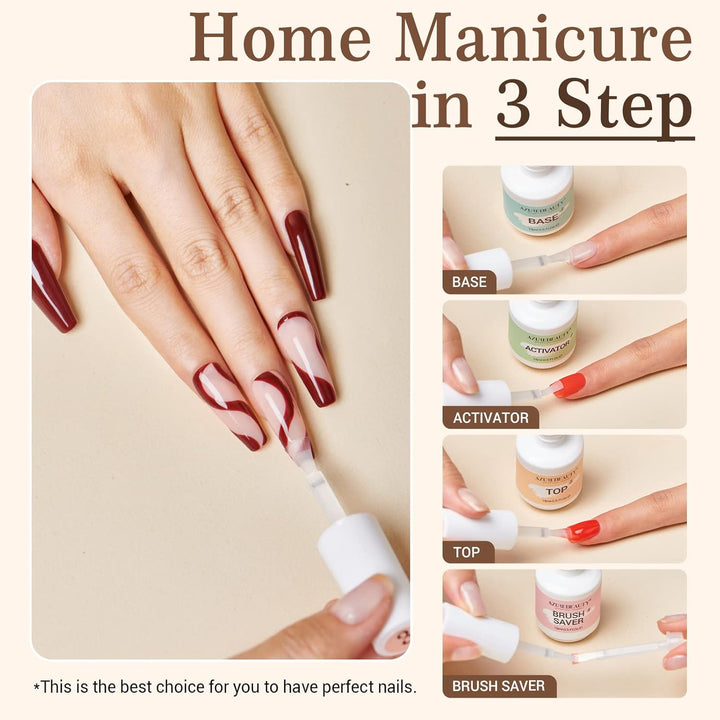 Dip Powder Liquid Set 15Ml/0.5Oz 8 Pcs Dipping Base Activator and Top Coat Brush Saver Nail File Necessary Tools for Dip Kit No Lamp Needed