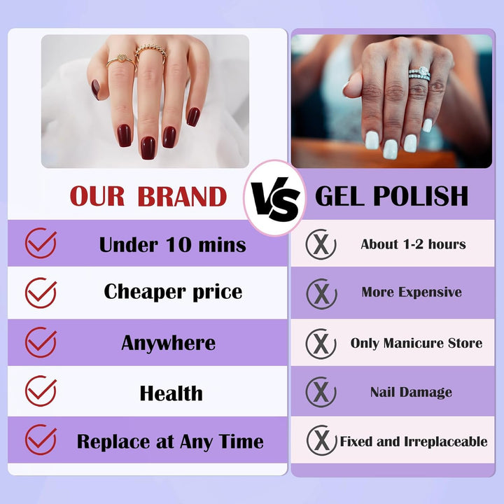 Press on Nails Short -  Acrylic Press on Nails Red, Square Glue on Nails with Nail Glue, Fit Perfectly & Natural Stick on Nails in 16 Sizes - 32PCS Soft Gel Kit, Wine Red