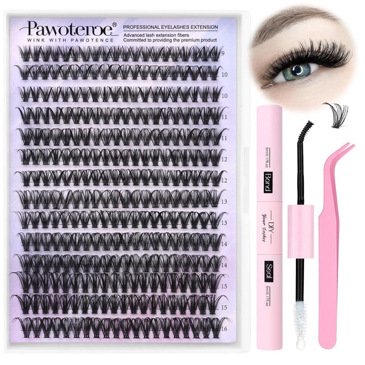 Lash Extension Kit DIY 280Pcs Lash Clusters Eyelash Extension Kit, 9-16Mm 30D 40D Individual Lashes Kit with Lash Bond and Seal, Lash Tweezers for Self Use (30D&40D, 0.07D, 9-16Mm, Kit)
