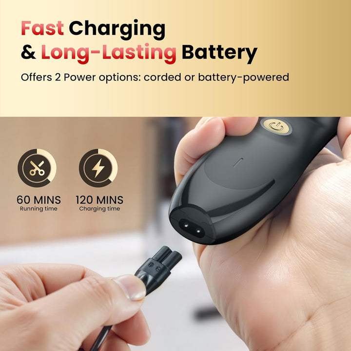 Hair Clippers for Men, Cordless Hair Clipper Kit, Adjustable 4 Length Setting, 2-Speed Settings, Replaceable Ceramic Blade Heads, Rechargeable Hair Clippers for Family (Black)