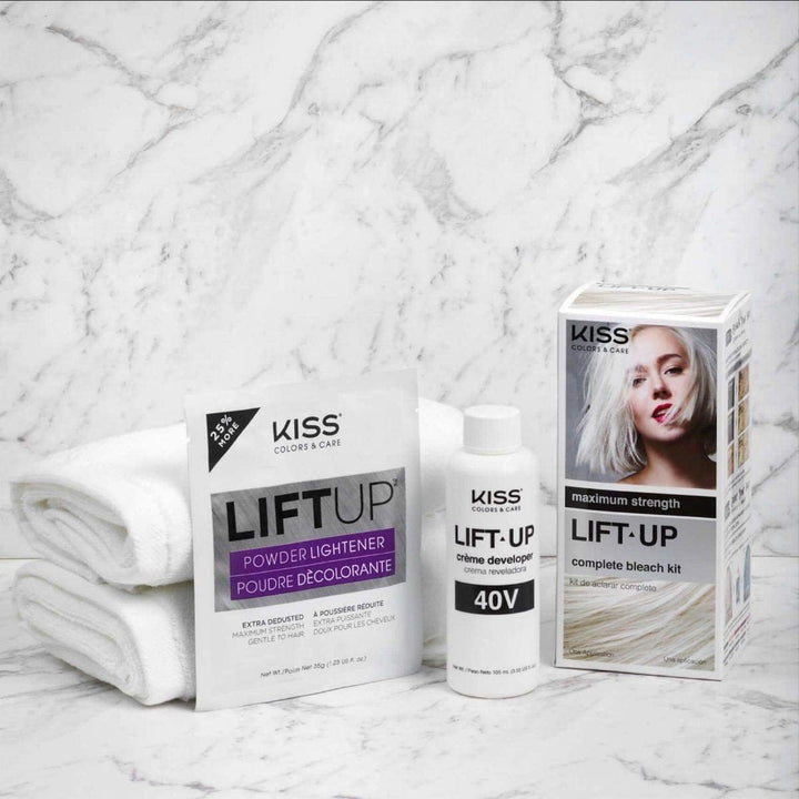 Lift up Complete Hair Bleach & Icy Silver Toner Kit, Gentle Conditioning Formula That Reduces Brassiness, Complete 6-Pc DIY Bleach Kit, ICE