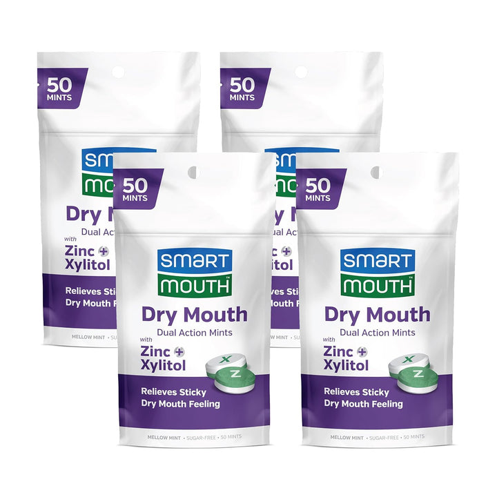 Dry Mouth Dual-Action Mints - Sugar-Free Breath Mints - 50 Count, 3 Pack, Mellow Mint
