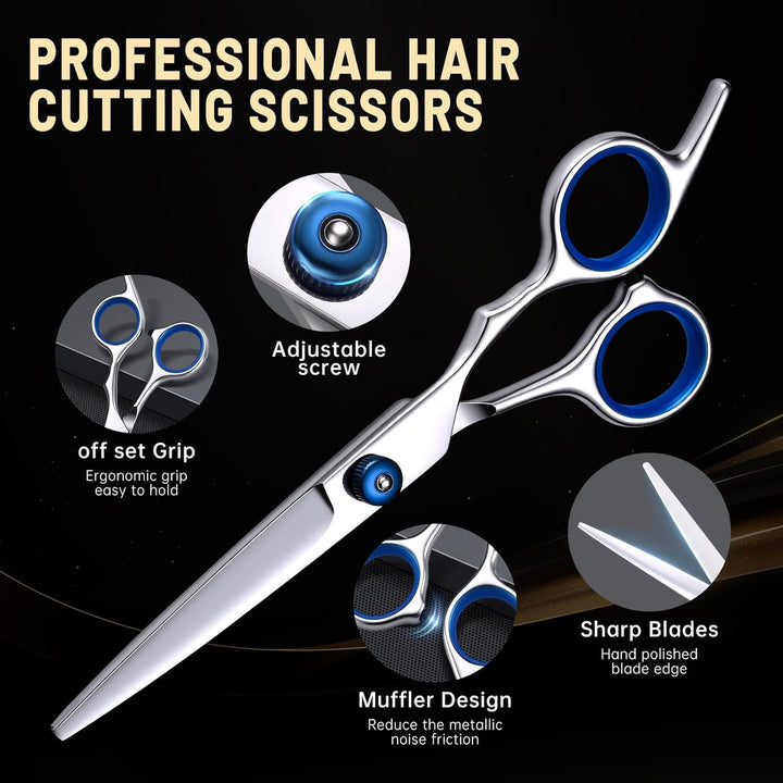 Hair Cutting Scissors Set, Professional Stainless Cutting Hair Scissors, Barber Hair Cutting Scissors Thinning Shears Sharp Blades Hairdresser Haircut for Women/Men/Kids, LFJ1234