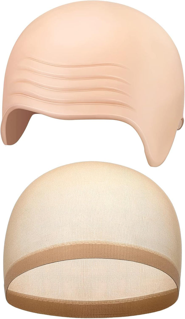 2 Pieces Halloween Bald Cap Makeup Latex Bald Head Wig Caps Cosplay Costume for Adults