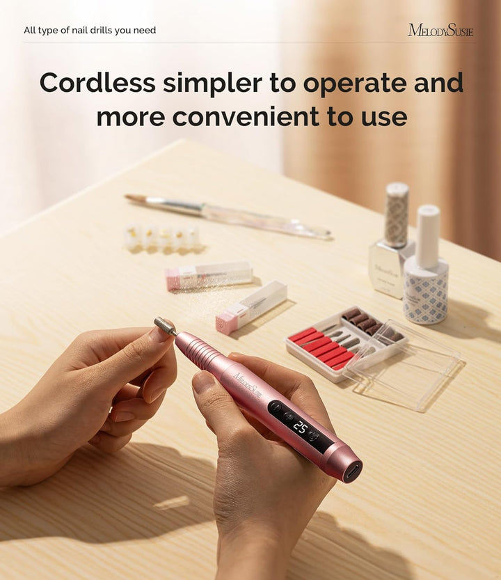 Cordless Nail Drill, PC180G 25,000RPM Rechargeable Electric Nail File with Nail Drill Bits,Sanding Bands