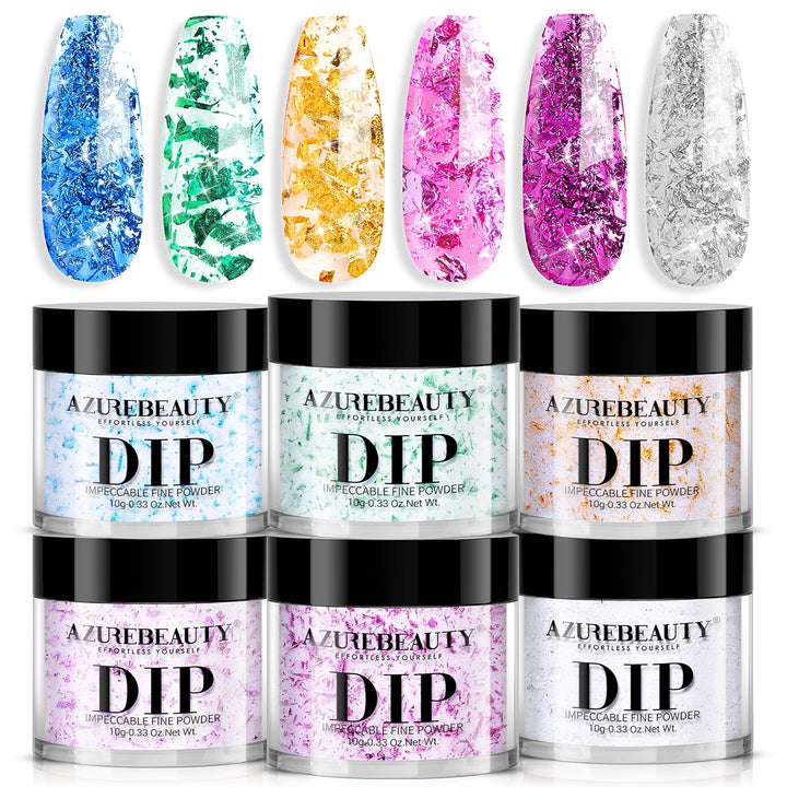 Dip Powder Nail Basic Set White Black Silver Grey Pure Sparkle 6 Colors All Seasons Dipping Powder Starter Kit French Nail Art Manicure DIY Salon for Women, No Need Nail Lamp Cured