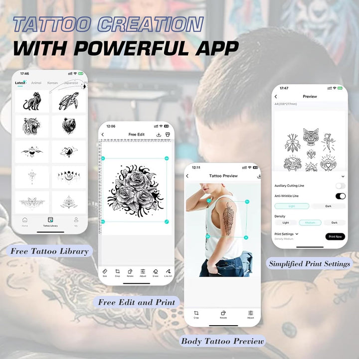 Wireless Tattoo Stencil Printer - Bluetooth Thermal Transfer Machine for Professional Artists & Beginners, High-Precision Printing, Fast Transfer, Compatible with Iphone, Android, Ipad, PC