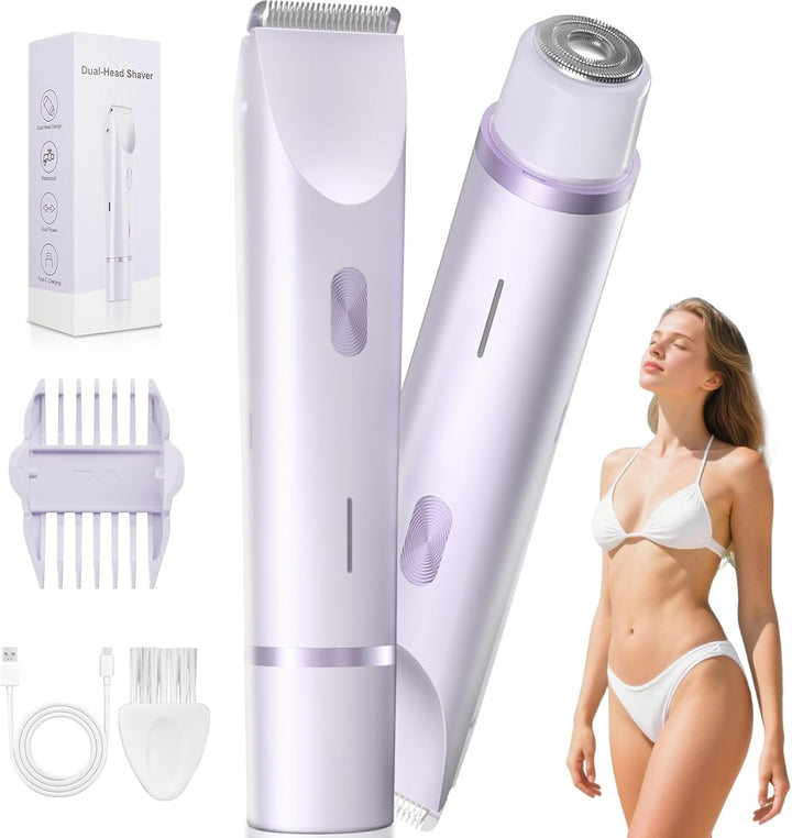 Bikini Trimmer for Women – Waterproof Electric Razor with Stainless Steel Blades, Rechargeable Battery, Pubic Hair Shaver for Women, Facial & Body Hair Remover, Pink