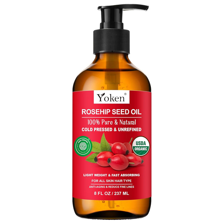 Organic Rosehip Seed Oil for Face,100% USDA Pure Rosehip Oils for Skin,Scars,Hair & Nails.2 Fl Oz Cold Pressed Rose HIPS Oils for Skin Care, Anti-Aging, Scar Treatment, GUA SHA Massage Carrier Oil