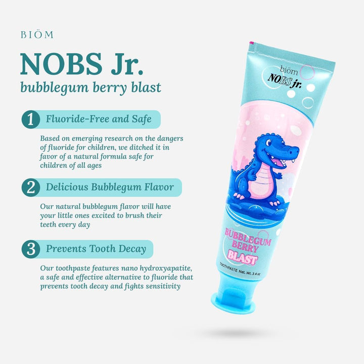 Jr. Kids Nano Hydroxyapatite Toothpaste – Fluoride Free, Sls-Free, Remineralizing - Dentist Formulated - Bubblegum Berry
