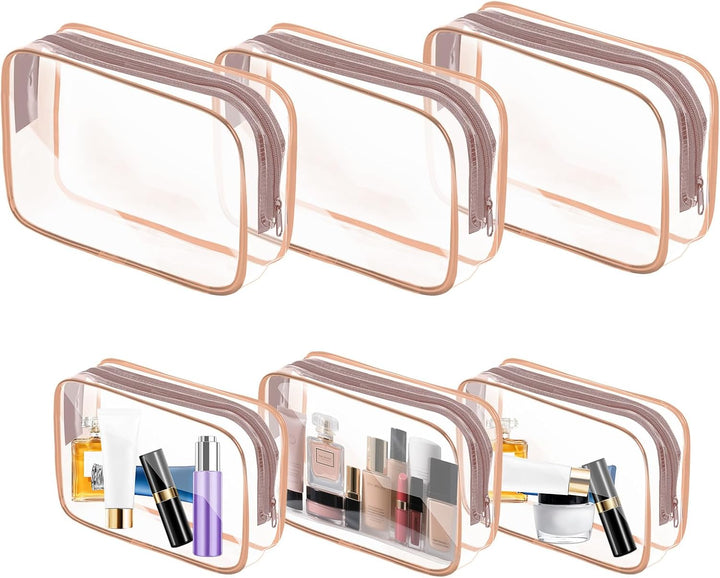Clear Makeup Bag,Portable Travel Toiletry Bags with Zipper, TSA Approved Clear Organizer Bags, PVC Cosmetic Pouch for Airport Airline Compliant