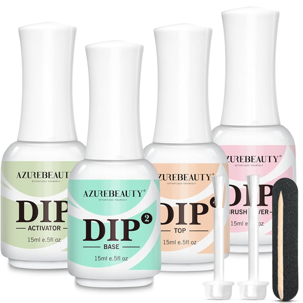4+4Pc Dip Powder Liquid Set, 15Ml/0.5Oz, with Base/Top Coat, Activator, Brush Saver, Nail File– Fast Drying Formula, No UV Light Needed ﻿