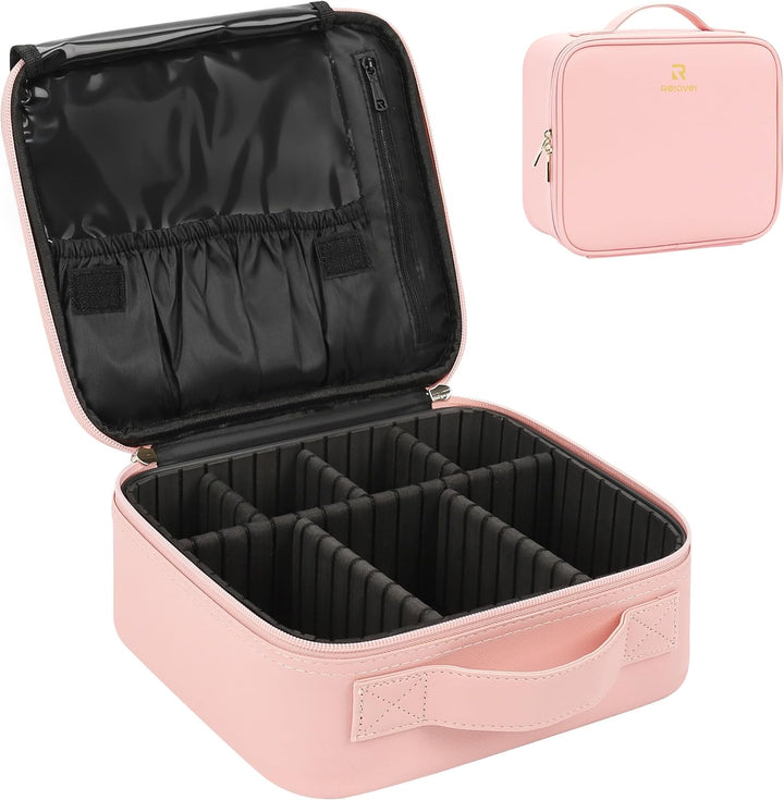 Travel Makeup Train Case Makeup Cosmetic Case Organizer Portable Artist Storage Bag with Adjustable Dividers for Cosmetics Makeup Brushes Toiletry Jewelry Digital Accessories Black