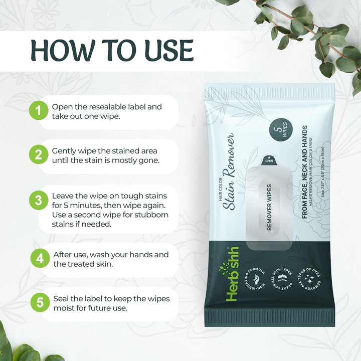 Hair Color Stain Remover Wipes – Gentle Formula for Dye Cleanup – Easy Clean Travel Pack with 5 Skin-Friendly Wipes (Pack of 1)