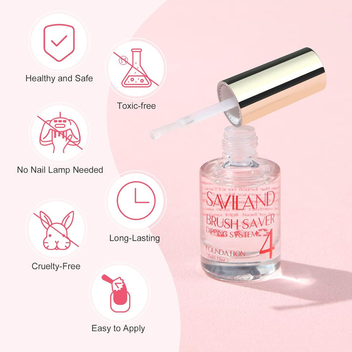 Dip Powder Liquid Set 15 Ml/0.5 Oz,10 Pcs Nail Dip Liquid Set with Base/Top Coat, Activator Brush Saver Acrylic Gel Nail File No Curing Needed DIY Home Salon Quality