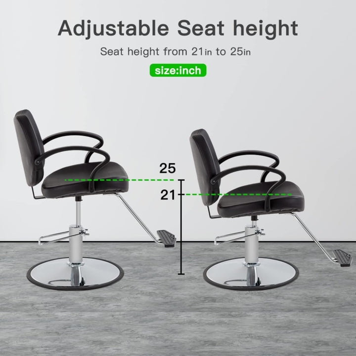 | Barber Chair | Hydraulic Styling Chair | PU Leather | Adjustable Height | Footrest | Anti-Slip Chrome Base | Heavy-Duty Steel Frame | Black | for Hair Stylists & Home Use