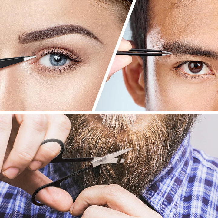 Tweezers Set and Nail Clippers, 9 Pcs Stainless Steel Tweezers Kit for Men Professional Manicure Set for Men Grooming Kit with Leather Travel Case