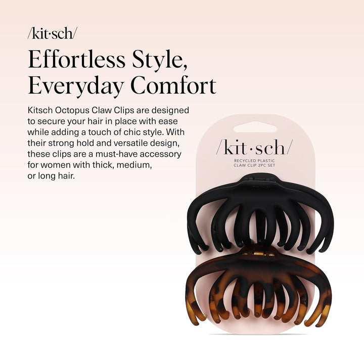 Octopus Claw Clips for Women - Cute & Stylish Hair Clips for Everyday Use, Octopus Claw Clip for Thick Hair | Ideal Gifts for Women - Black & Tortoise, 2Pcs