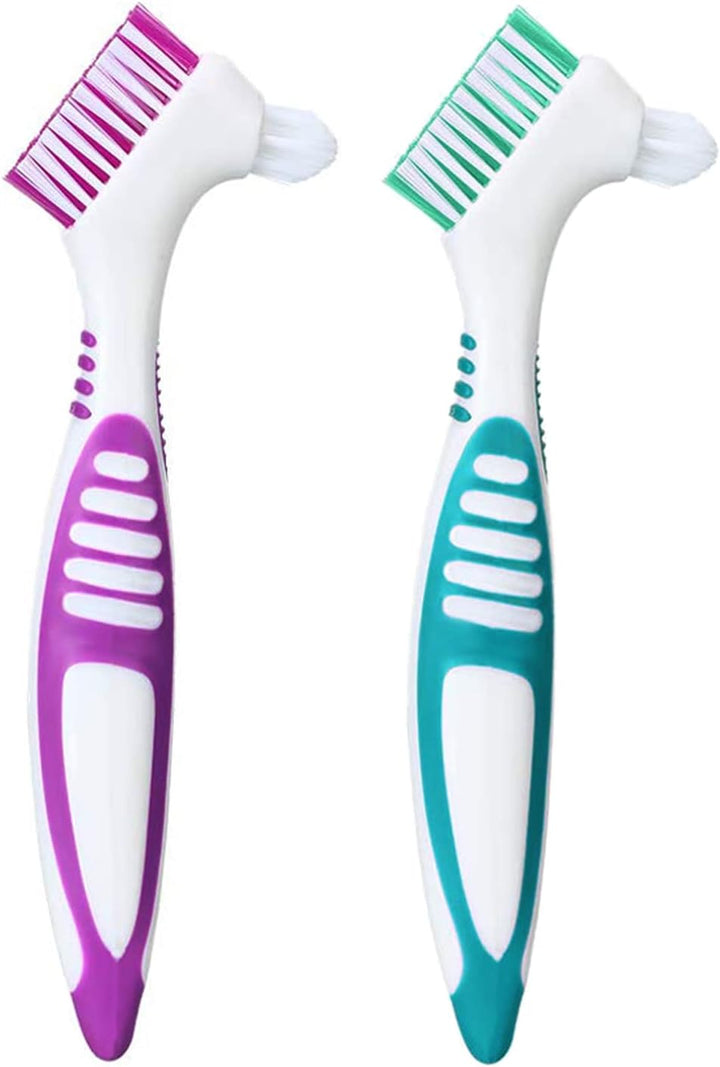 Premium Hygiene Denture Cleaning Brush Set, Multi-Layered Bristles & Ergonomic Rubber Handle, for Denture Care(Purple & Green)