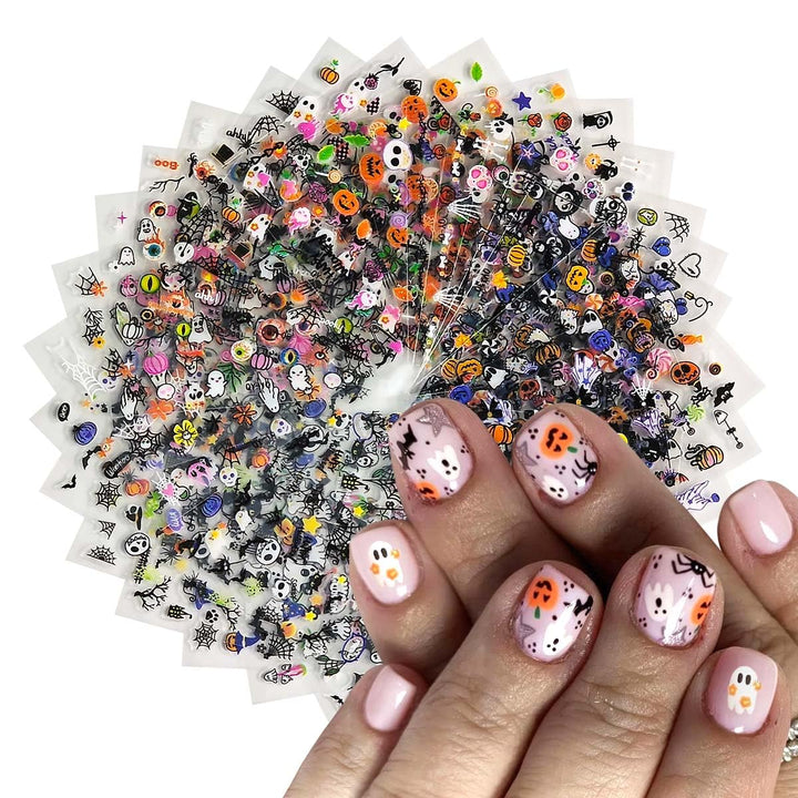 30 Sheets Halloween Nail Stickers for Women Girls & Kids,Cute Ghost Pumpkin Spider Nail Decals Bat Cat Skull Stickers for Nails Design 3D Self-Adhesive Halloween Nail Art Supplies,Diy Manicure Decor