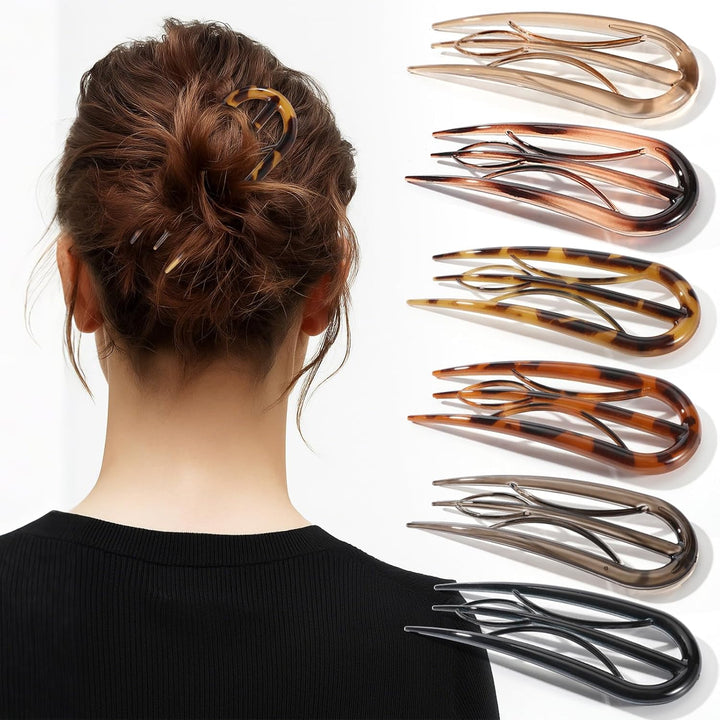 6PCS French Hair Pins for Women, Tortoise Shell French Pins Hair, Large Hair Styling Pins for Thin Thick Hair, 3 Internal Teeth Hair Sticks, Lialys Hair Pin for Buns, French Twist Pin Wavy U Shaped