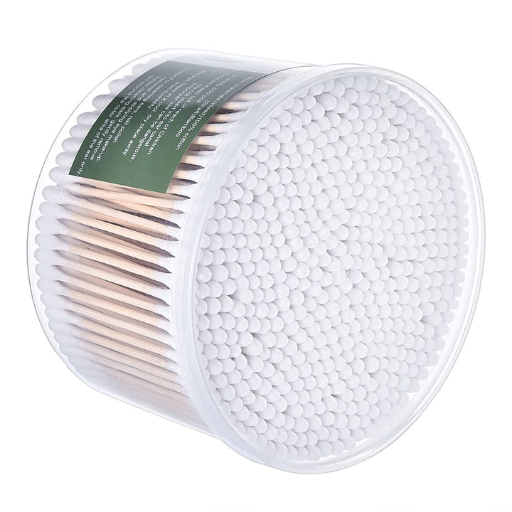 MONCOM Cotton Swabs 500 Count Double round Thick Tips | Biodegradable Eco-Friendly Strong Wooden Sticks Cotton Swabs for Ears | Firm Qtips Cotton Swabs | Natural Cotton Buds, 3 Inch, One Small Box