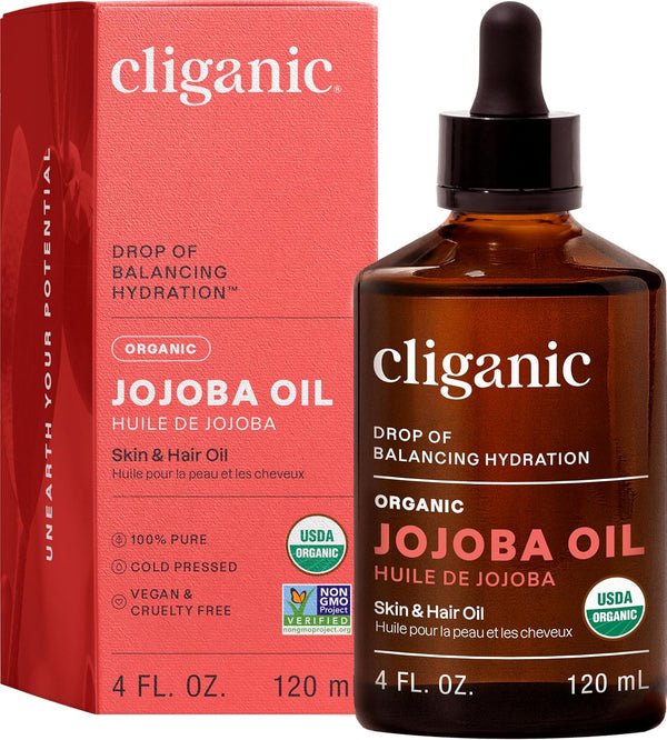 Organic Jojoba Oil, 100% Pure (4Oz) | Moisturizing for Face, Hair, Skin & Nails | Natural Cold Pressed Hexane Free | Base Carrier Oil