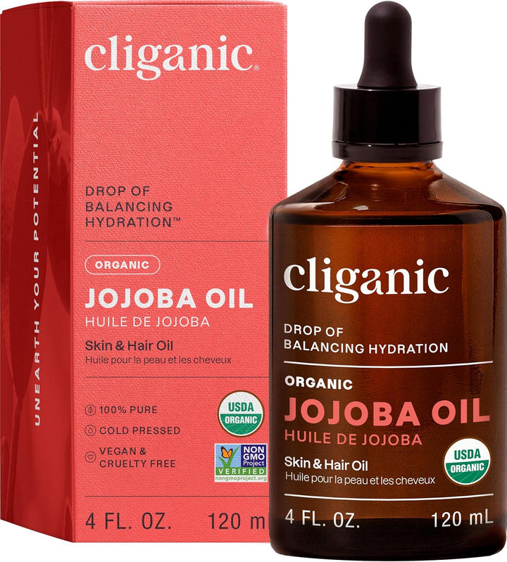 Organic Jojoba Oil, 100% Pure (4Oz) | Moisturizing for Face, Hair, Skin & Nails | Natural Cold Pressed Hexane Free | Base Carrier Oil