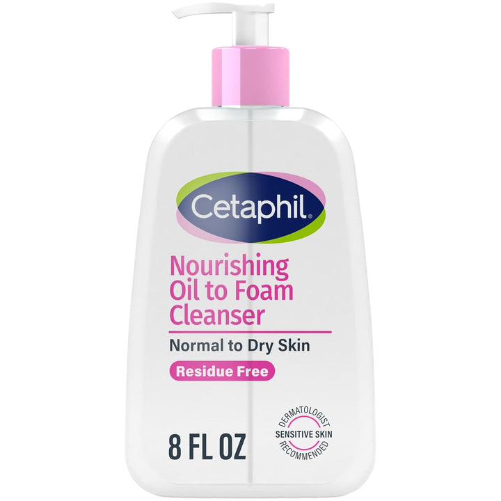 Nourishing Oil to Foam Facial Cleanser for Normal to Dry Skin, up to 24 Hour Hydration, 8 Fl Oz