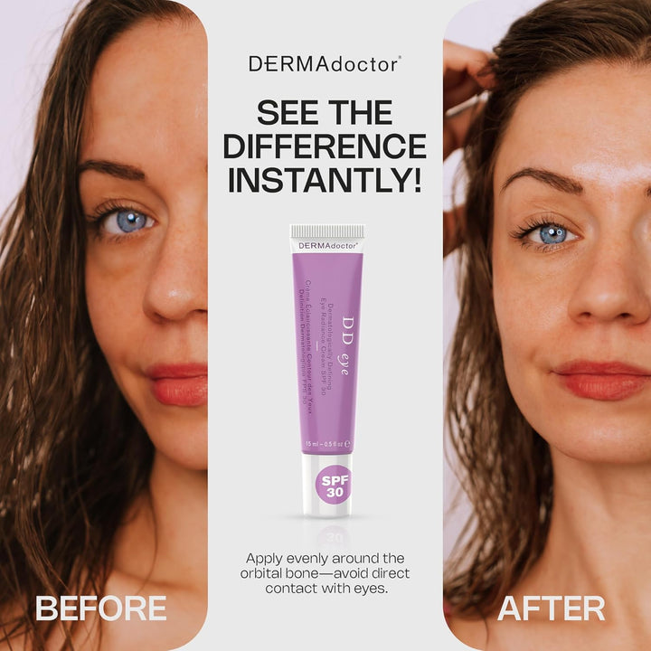 DD Caffeine Eye Cream for Dark Circles, Illuminator, anti Aging, Eye Cream with SPF 30 for Puffiness, Bags under Eyes, Defining Radiance under Eyes Cream; Dermatologist Formulated - 0.5 Oz