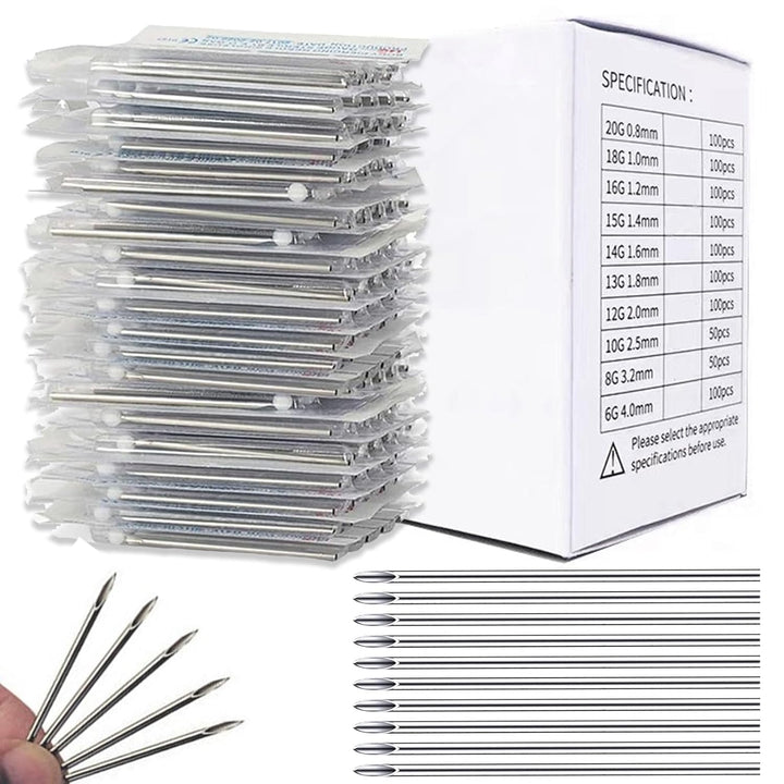100Pcs Mixed Piercing Needles -  20G 18G 16G 14G 12G Hollow Needles Ear Nose Piercing Needle for Lip Tongue Belly Navel Nipple Professional Piercing Tools