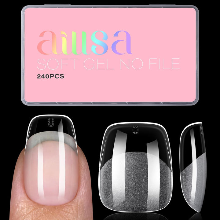 Short Almond Nail Tips Pre-Shaped Acrylic Nail Tips Half Matte Full Cover Nails Tips Clear Gelly Press on Flase Tip Nail for Extension Nail Manicure Home DIY 240PCS 15Sizes