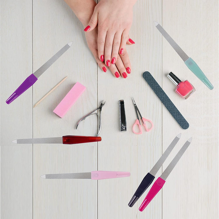 Metal Nail File (6 Pcs), Nail Files for Natural Nails Made of Stainless Steel, Sword Fingernail Files with Sharp Pointed Tip Non Slip Handle, Diamond Finger Nail Filers for Women Sapphire Grit