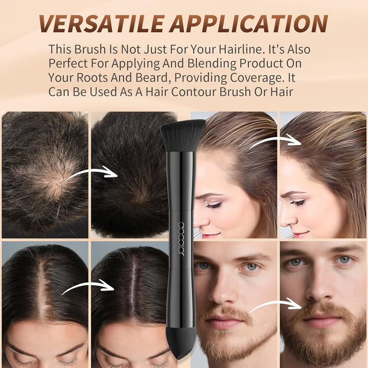 Dual-Ended Hairline Powder Brush, Hair Contour Brush with Sponge Tip, Makeup Brush for Seamless Blending, for Hair Contouring, Root Touch-Ups, and Beard Coverage Vegan & Cruelty-Free