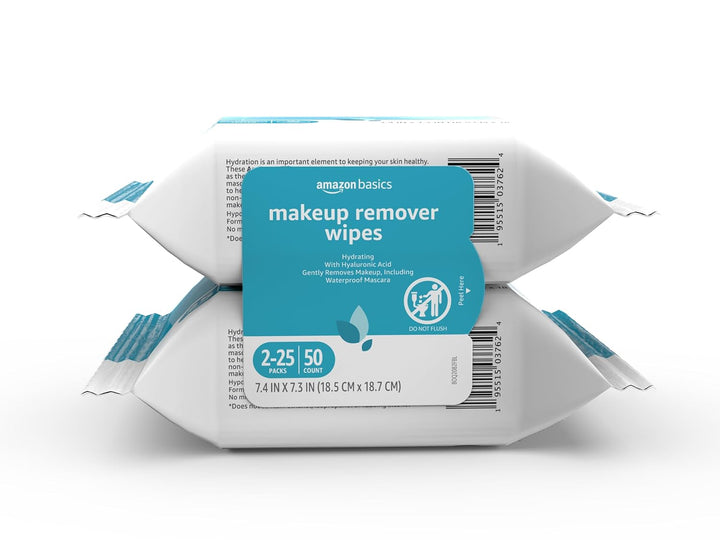 Makeup Remover Wipes, Gentle Cleansing, Dermatologist Tested, Fragrance-Free, Plant Based, Alcohol-Free, Removes Waterproof Mascara, 25 Count per Pack, Pack of 1