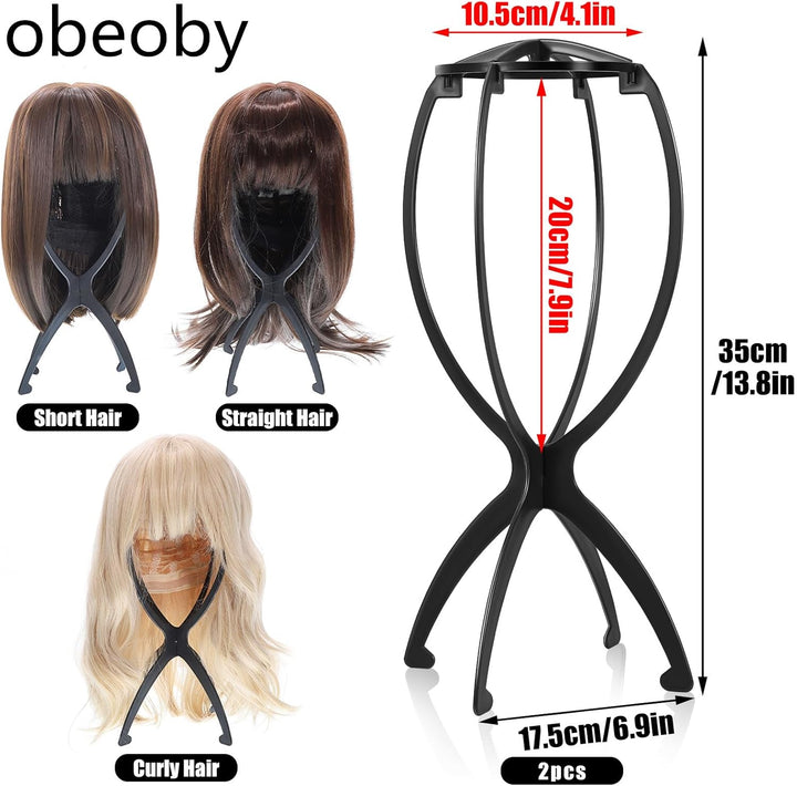 Wig Stand, Portable Wig Holder Wig Head Stand for All Wigs Travel Wig Hair Stylist Gifts for Women(Black (2 Pack))