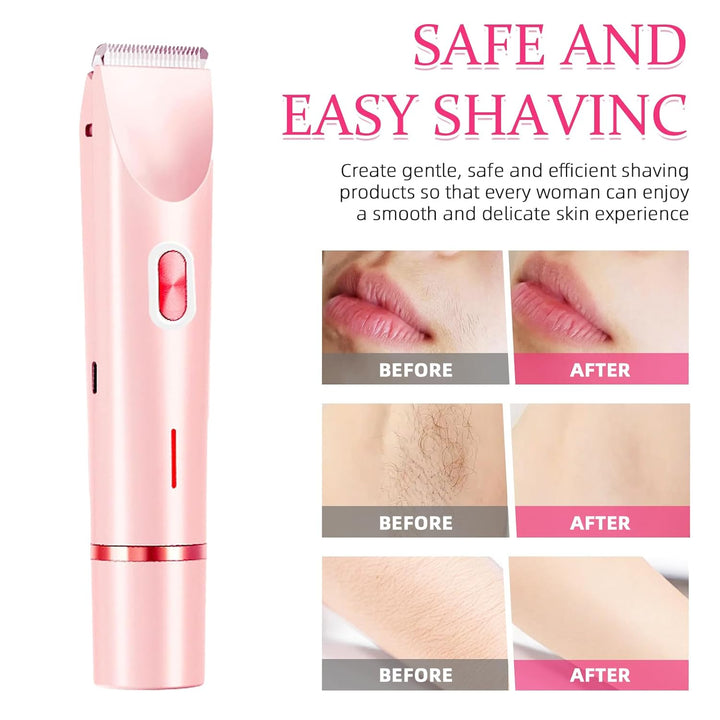 Bikini Trimmer for Women, 2 in 1 Electric Razors for Women, Dermave Bikini Shaver, IPX7 Waterproof & Easy Cleaning, Ceramic Blade, 120 Min Cordless Runtime, Ultra Low Silent (Pink).