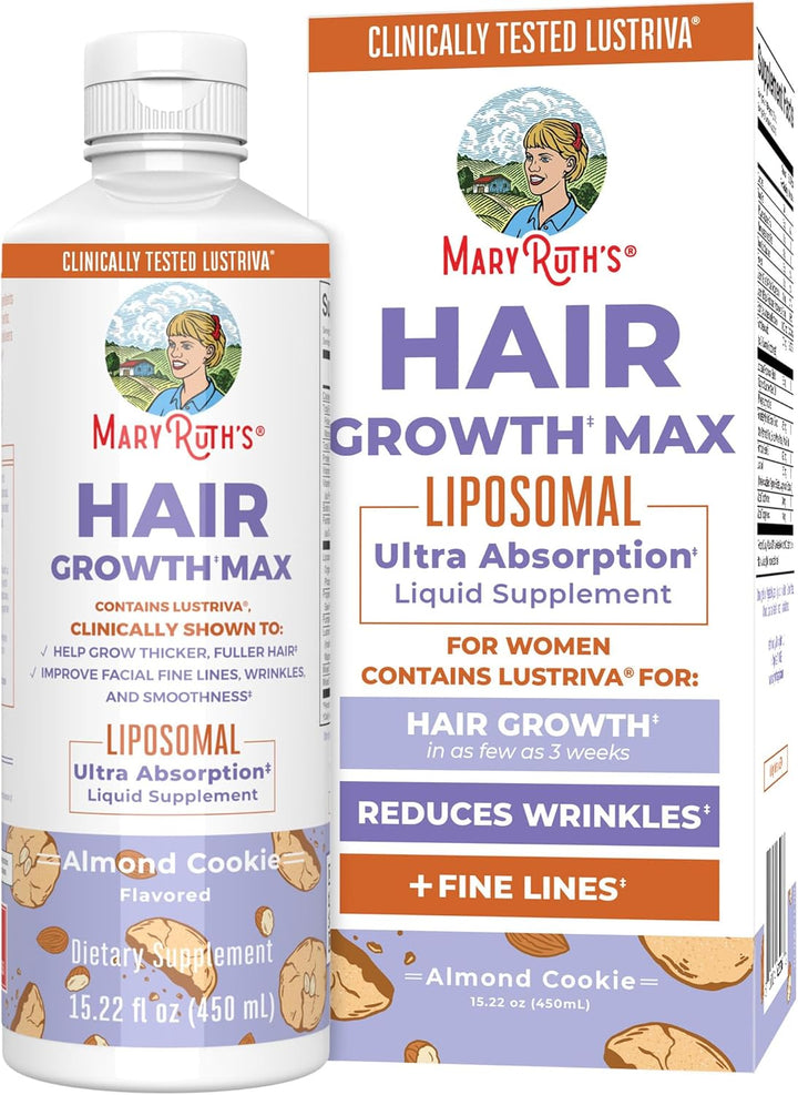 Women'S Hair Growth MAX Liposomal | with Lustriva® + Biotin 10000Mcg + Pumpkin Seed Oil | Thicker Hair | Hair Care | Wrinkles, Fine Lines, Skin Care | Ages 18+ | 15.22 Fl Oz