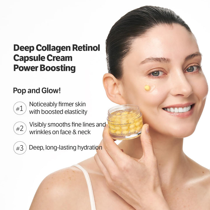 Deep Collagen Retinol Power Boosting Capsule Face & Neck Cream | Microneedling, White Spicules, Skin Firming, Hydration for Dry Skin, Wrinkles, Face Moisturizer, 1.69 Fl.Oz
