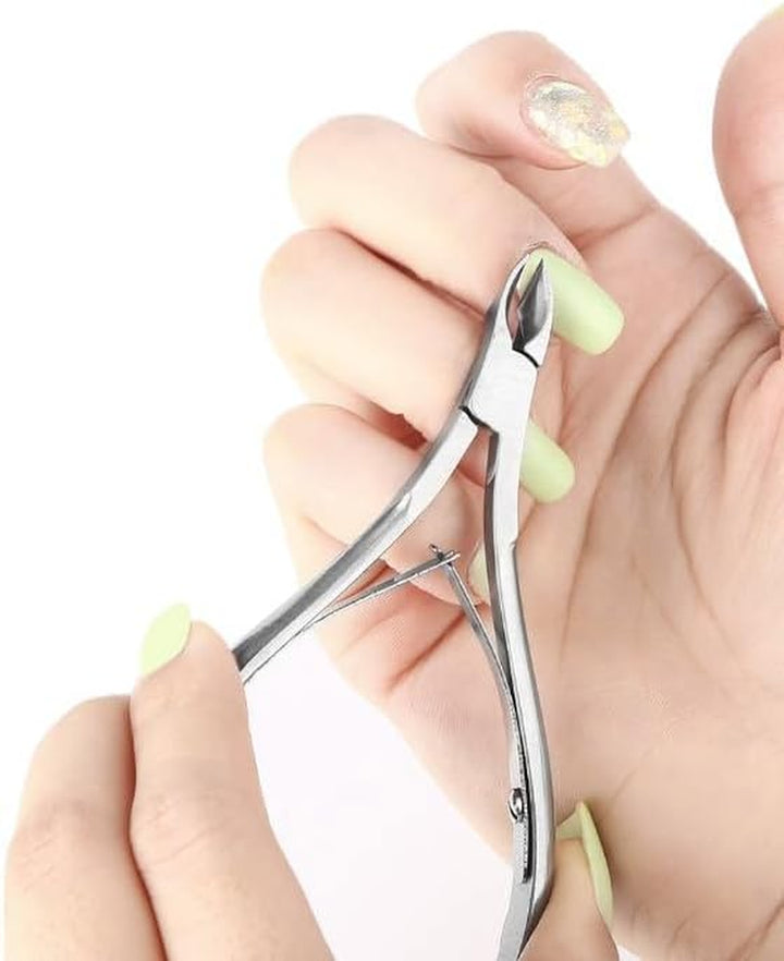 Cuticle Trimmer with Cuticle Pusher, Nail Cuticle Remover Nipper – Silver Stainless Steel Sharp Blades, Manicure Tools with Double Spring, Nail Care & Pedicure Tools